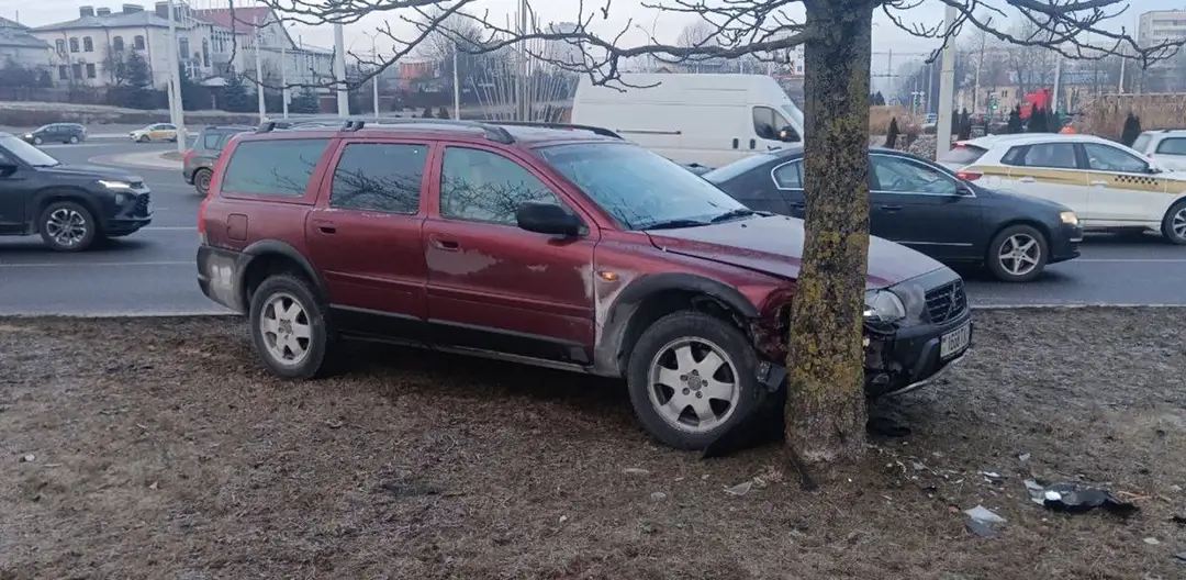 Volvo съехал с проезжей части и врезался в дерево