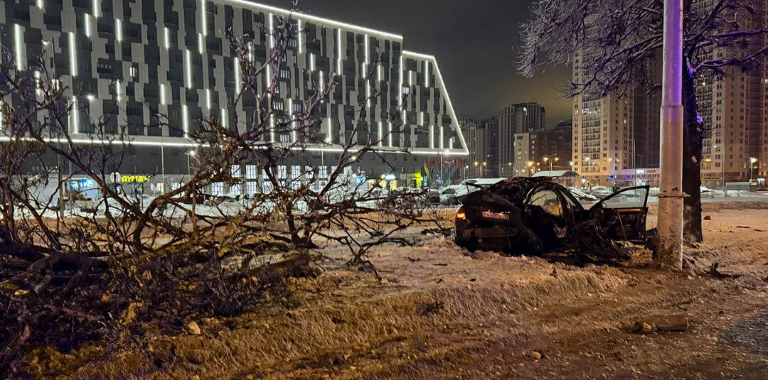 В Минске водитель Audi совершил наезд на дерево и столб В Минске водитель Audi совершил наезд на дерево и столб_1